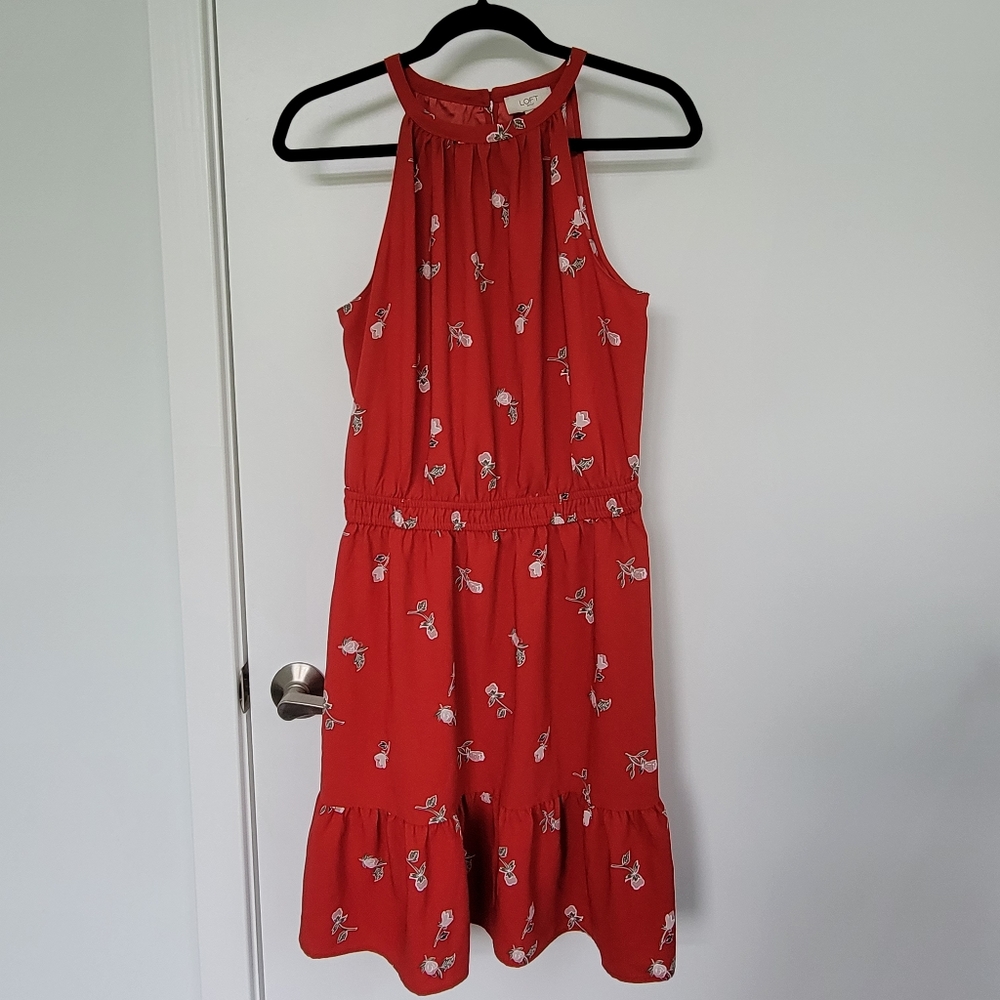 Loft halter neck floral red dress